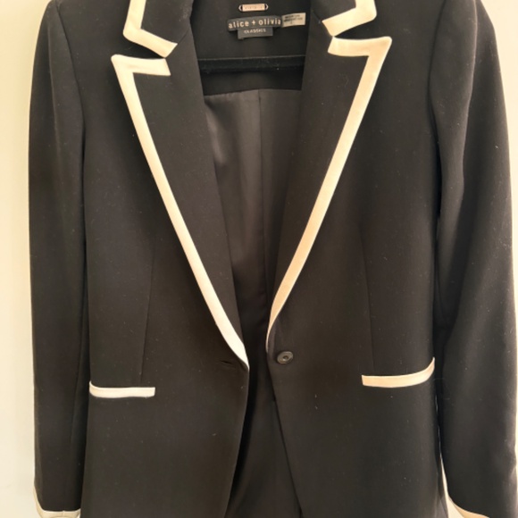 Alice + Olivia Breann Black Off White Piped Long Blazer Jacket Women's Size 2 - Picture 5 of 5